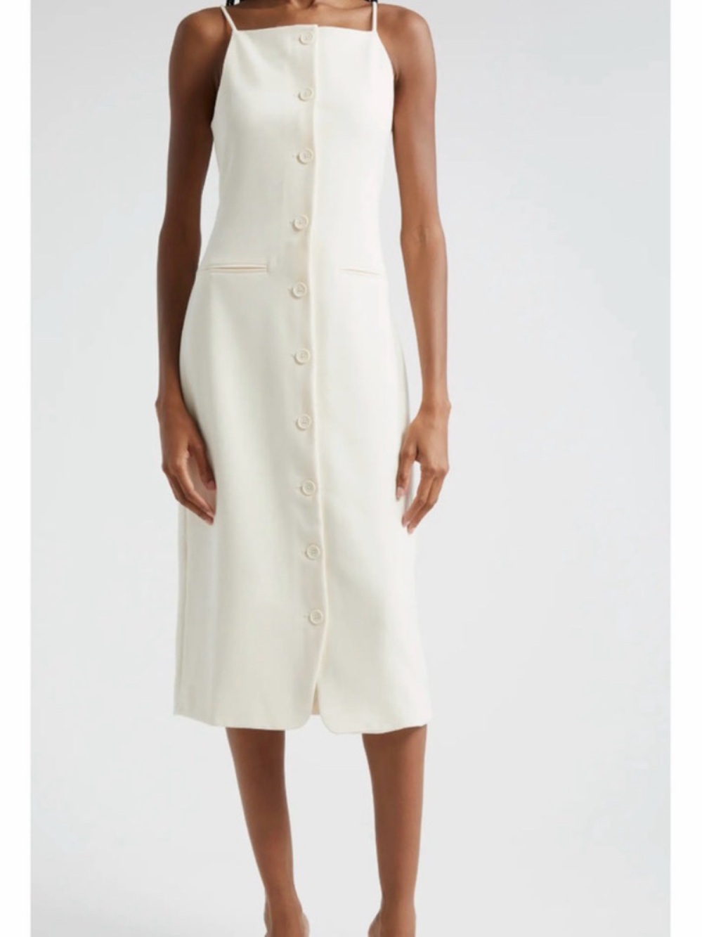 NWT STAUD Cream Button-Down Spaghetti Strap Midi Una Dress